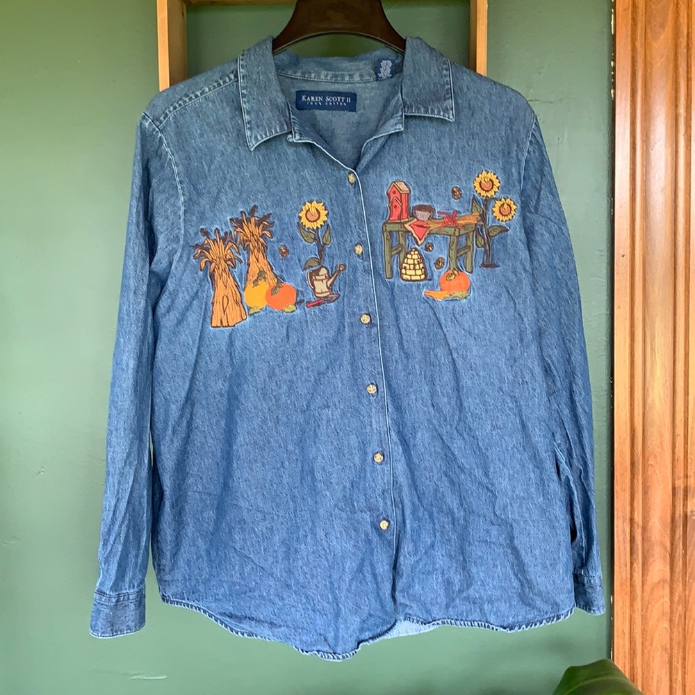 Adorable vintage fall jean button up shirt-1X